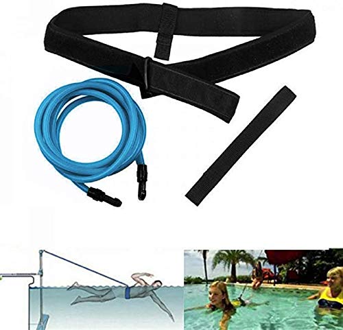 Queta Cinturón de Entrenamiento de natación Cuerda Piscina Nadar Adjustable Cinturón de Resistencia Estacionario para Natación (Azul)