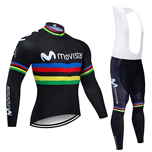 Q&W Hombres Largo Manga Ciclismo Jersey Conjunto Movistar Verano Bicicleta Chaqueta con 9D Gel Acolchado MTB La Carretera Bicicleta Ciclismo Ropa Traje,a,XL