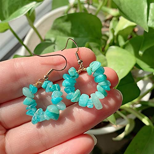 QWEQWE Pendiente de Cristal Natural Chips Gravel Beads Flor Círculo Piedra Tassel Dangle Pendiente de Cuarzo Rosa (Metal Color : Amazonite)