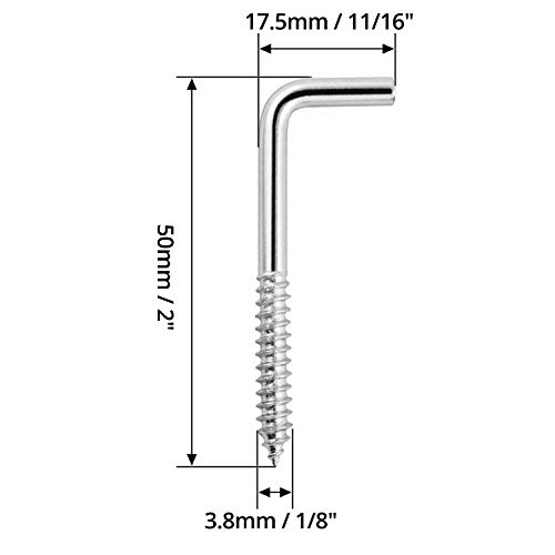 QWORK - Ganchos de tornillo de acero al carbono , alcayatas pared en forma de L , 50 mm x 17 mm , 40 piezas