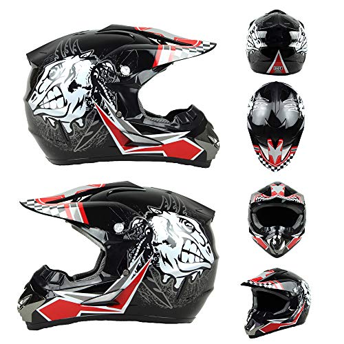 QYTK VOMI Casco de Moto Cross con Gafas Guantes Mascarilla, Casco de Motocross de Enduro de Downhill Casco Completo para Bicicleta de Montaña Dot Homologado Casco Moto Seguridad,Shark,L