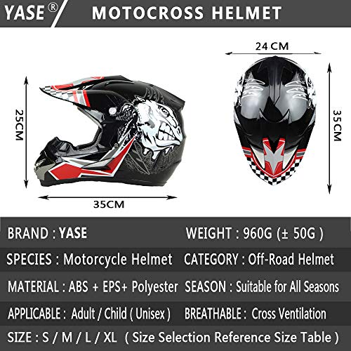 QYTK VOMI Casco de Moto Cross con Gafas Guantes Mascarilla, Casco de Motocross de Enduro de Downhill Casco Completo para Bicicleta de Montaña Dot Homologado Casco Moto Seguridad,Shark,L