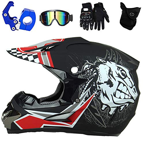 QYTK VOMI Casco de Moto Cross con Gafas Guantes Mascarilla, Casco de Motocross de Enduro de Downhill Casco Completo para Bicicleta de Montaña Dot Homologado Casco Moto Seguridad,Shark,L