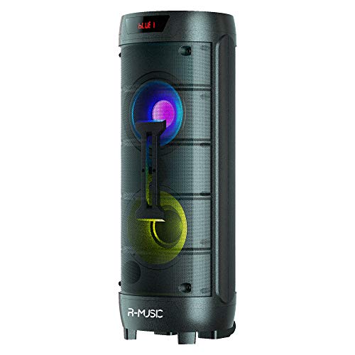 R-Music - RM311685 - Booster XL - Altavoz inalámbrico de 1000 W con Efecto Luminoso - Sonido 360 - Funciona con batería de 5 Horas de autonomía - Entrada USB & Jack - Micro Incluido