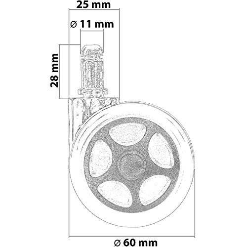 RACEMASTER Set de 5 ruedecillas para silla de oficina - Para suelos sin moqueta - Perno de 11 mm - Ruedas de 50 mm Ruedas para muebles de oficina