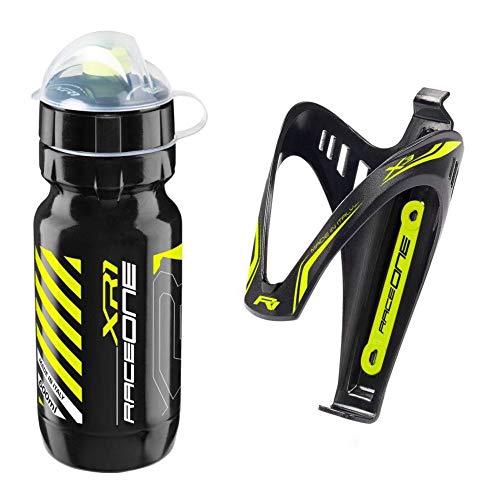 Raceone - Kit Race Duo X3 (2 PCS): Porta Bidon X3 + Bidon de Ciclismo XR1 Bici Carrera de Ruta/Bicicleta de Montaña MTB/Gravel Bike. 100% Made IN Italy