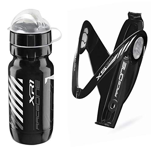 Raceone.it - Kit Race Duo X5 Gel (2 PCS): Porta Bidon X5 + Bidon de Ciclismo XR1 Bici Carrera de Ruta/Bicicleta de Montaña MTB/Gravel Bike. Color: Negro/Gris 100% Made IN Italy