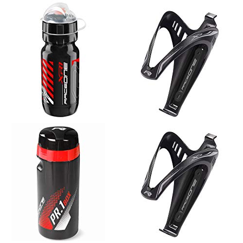 Raceone.it - Kit Race Trio X3 Matt (4 PCS): 2 Porta Bidon X3 + Bidon de Ciclismo XR1 + Toolbox PR1 Bici Carrera de Ruta/Bicicleta de Montaña MTB/Gravel Bike. Color: Negro/Rojo 100% Made IN Italy