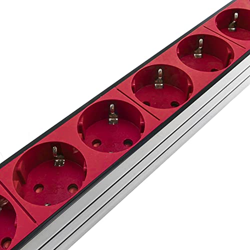 RackMatic - Regleta de enchufes Rojos para Armario Rack 19" 1U con 8 schuko permanentes