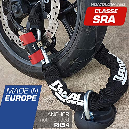 RADIKAL RK75100 Candado de disco + Cadena de alta seguridad Antirrobo para motocicleta Homologado CLASSE SRA, 100cm, Fabricado en Europa