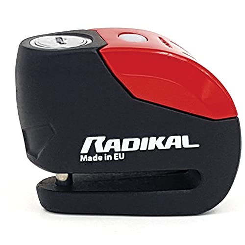 Radikal RK9 Candado Antirrobo Moto Disco Alarma 120 dB con Avisador + Led, Universal, Rojo, 6 mm