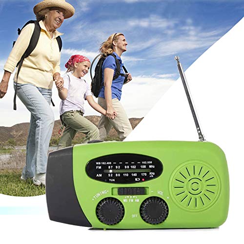 Radio de manivela, 2000 mAh Radio de Emergencia para Acampar al Aire Libre Radio con energía Solar Am/FM con antorcha función, Verde