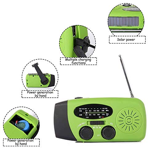 Radio de manivela, 2000 mAh Radio de Emergencia para Acampar al Aire Libre Radio con energía Solar Am/FM con antorcha función, Verde