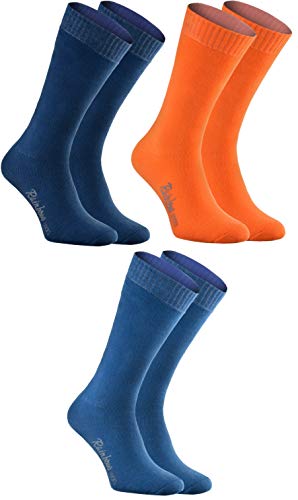 Rainbow Socks - Hombre Mujer Calcetines de Felpa Calidos y Coloridos - 3 Pares - Azul Marino Naranja Azul - Talla 36-38