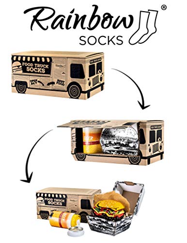 Rainbow Socks - Hombre Mujer Calcetines Food Truck Box Regalo - 3 Pares - Burger Cerveza - Talla 41-46