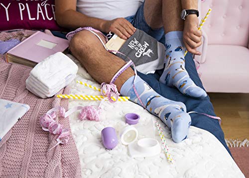 Rainbow Socks - Hombre Mujer Divertidos Calcetines Baby Shower - 3 Pares - Papá Biberón Cigüeña - Talla 41-46