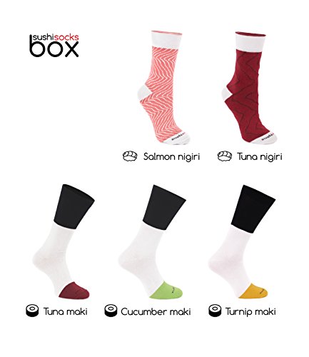 Rainbow Socks - Mujer Hombre Calcetines Sushi Salmón Atún 3x Maki - 5 Pares - Tamaño 41-46