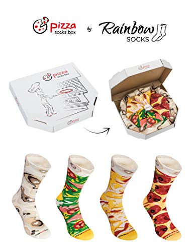 Rainbow Socks - Pizza MIX Italiana Hawaiana Pepperoni Mujer Hombre - 4 pares de Calcetines - Tamaño 41-46