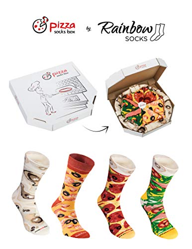 Rainbow Socks - Pizza Mix Mariscos Pepperoni Italiana - Mujer Hombre - 4 pares de Calcetines - Tamaño 36-40