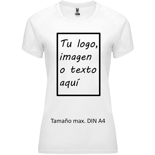 rainUP – Camiseta Técnica Personalizable – Camiseta Deportiva Running Mujer - Manga Corta – Impresión Directa (DTG) – Puedes añadir tu Frase, Logo o Imagen Personalizada (Blanco)