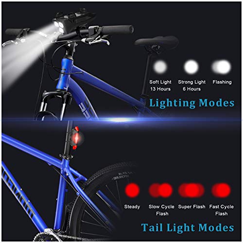 RaMokey Luz Bicicleta, Luces Bicicleta Delantera y Trasera Recargable USB, Luz Bici de Montaña, 4000 mAh luz Bicicleta Delantera, Luces Bicicleta Linterna Bicicleta con Soporte para Teléfono