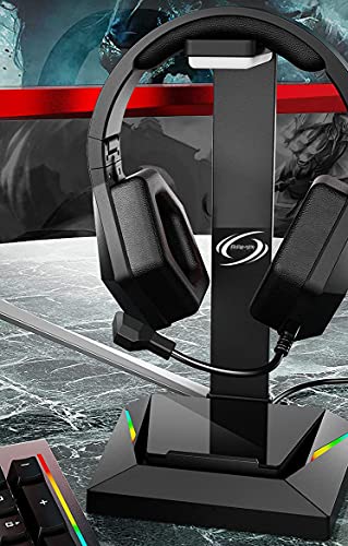 Rampi Peripherals Soporte Cascos Gaming RGB de Aluminio. Soporte para Cargar Auriculares de Mesa con Puertos USB - USB C y Luces led