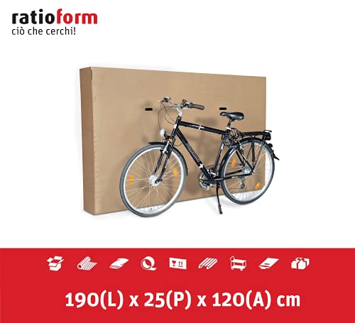 ratioform Caja resistente para transporte de bicicletas – Caja de cartón de onda doble, montaje rápido y fácil de transportar (1900 x 250 x 1200 mm)