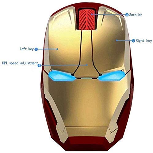 Ratón inalámbrico ergonómico, diseño de Iron Man, 2,4 G, ratón portátil con receptor nano USB, para portátil, ordenador de sobremesa, MacBook, responde hasta 10 m 10 m.