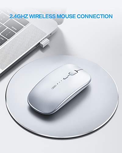 Raton inalámbrico, Inphic 2.4G Raton inalámbrico Recargable con Receptor USB, 3 Niveles Ajustables De dpi para Computadora PortáTil, Pc, Mac, Computadora, Macbook, Plata
