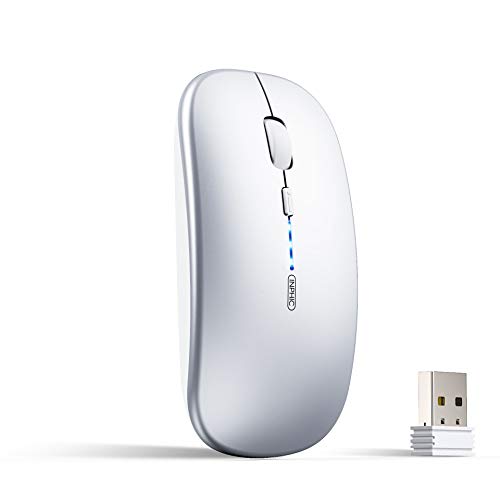 Raton inalámbrico, Inphic 2.4G Raton inalámbrico Recargable con Receptor USB, 3 Niveles Ajustables De dpi para Computadora PortáTil, Pc, Mac, Computadora, Macbook, Plata