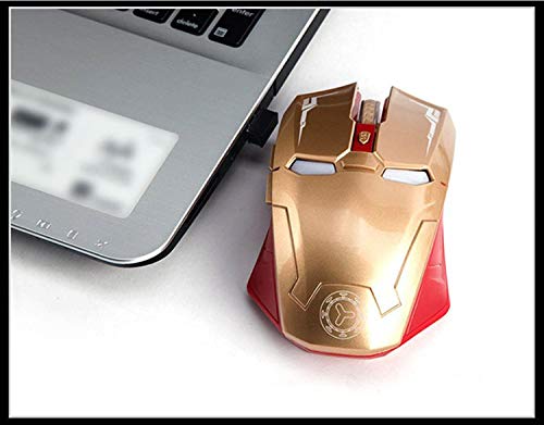 Ratón inalámbrico para videojuegos, 6 botones, silencioso, Iron Man, 2,4 G, con nanorreceptor USB para escritorio, portátil, PC, 3 niveles de ajuste de DPI (dorado)