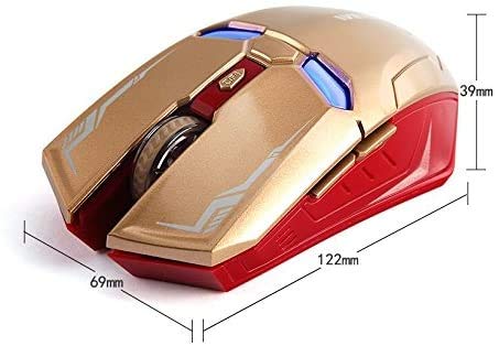 Ratón inalámbrico para videojuegos, 6 botones, silencioso, Iron Man, 2,4 G, con nanorreceptor USB para escritorio, portátil, PC, 3 niveles de ajuste de DPI (dorado)