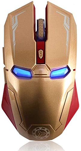 Ratón inalámbrico para videojuegos, 6 botones, silencioso, Iron Man, 2,4 G, con nanorreceptor USB para escritorio, portátil, PC, 3 niveles de ajuste de DPI (dorado)