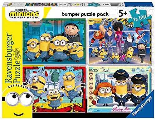 Ravensburger Puzzle, Minions, 4 Puzzle de 100 Piezas, Bumper Pack, Puzzles para Niños, Edad Recomendada 5+, Rompecabeza de Calidad