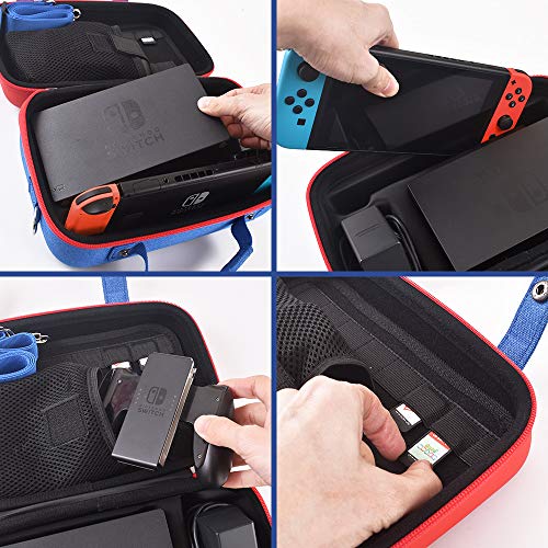 Ravol Estuche de transporte para Nintendo Switch, bolsa de almacenamiento portátil para la organización Nintendo Switch / Switch-OLED - Azul / Rojo