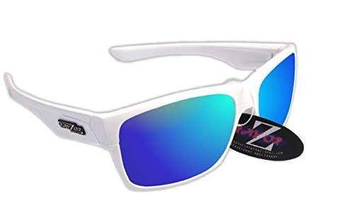 Rayzor profesionales ligeros UV400 Blanco Deportes Wrap excursionismo Gafas de sol, con un azul Iridium Espejo antideslumbrante lente