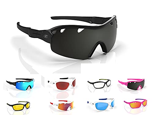 Rayzor profesionales ligeros UV400 Negro Deportes Wrap ciclismo Gafas de sol, con una pieza 1 con ventilación ahumado espejo antideslumbrante lente.