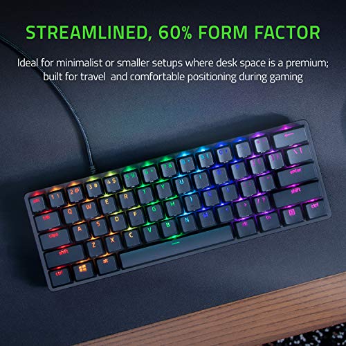 Razer Huntsman Mini (Purple Switch) - Teclado Compacto para Juegos del 60% con interruptores opto-mecánicos (Tapas de Teclas PBT, Cable USB-C Desmontable) Teclado Español, Negro