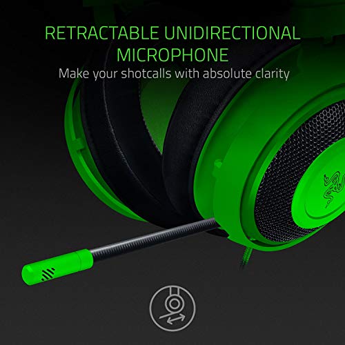 Razer Kraken - Auriculares Gaming con cable para juegos multiplataforma para PC, PS4, Xbox One & Switch, Diafragma 50 mm, Cable de 3.5mm con controles de línea - Verde