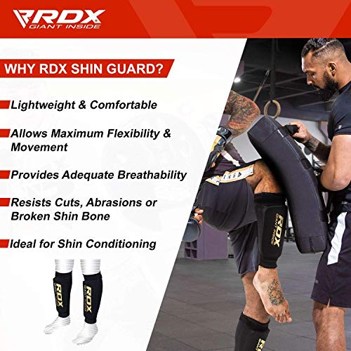 RDX Espinilleras Kick Boxing Muay Thai, Aprobado por SATRA, Ligera Elástico Protección Leg Pads, MMA Shin Pierna Guardia para Artes Marciales Sparring Boxeo BJJ Kárate Entrenamiento, Hombre Mujere