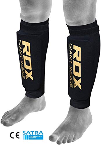 RDX Espinilleras Kick Boxing Muay Thai, Aprobado por SATRA, Ligera Elástico Protección Leg Pads, MMA Shin Pierna Guardia para Artes Marciales Sparring Boxeo BJJ Kárate Entrenamiento, Hombre Mujere