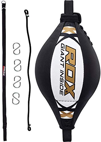 RDX Pera de Boxeo Doble End Bag, Maya Hide Cuero MMA Punching Velocidad Bola con Cuerda Ajustable, Peras Rapida Speed Ball, Muay Thai Kickboxing Gimnasio Saco Boxe Dodge Deporte Conjunto Entrenamiento