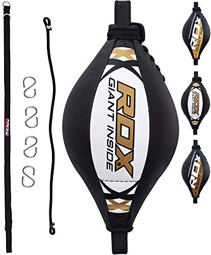 RDX Pera de Boxeo Doble End Bag, Maya Hide Cuero MMA Punching Velocidad Bola con Cuerda Ajustable, Peras Rapida Speed Ball, Muay Thai Kickboxing Gimnasio Saco Boxe Dodge Deporte Conjunto Entrenamiento