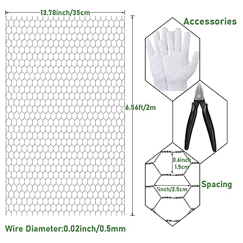 Red De Alambre De Pollo, 350mm x 2m Galvanizado Hexagonal De Malla De Alambre, Alambre De Red De Pollo, con Mini Alicates y Guantes, para Proyectos De Manualidades o Redes Metálicas De Jardín