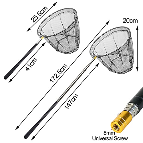 Red de aterrizaje plegable de pesca de 68 pulgadas con mango telescópico extensible, redes de liberación para pájaros, peces y camarones para adultos y niños, actividades de exploración al aire libre