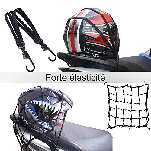 Red Elástica Moto 40 X 40 cm + Correa de Casco Cuerda Elástica con Gancho Pulpo Moto Equipaje Elasticos Para Bicicleta Moto Portaequipajes trasero