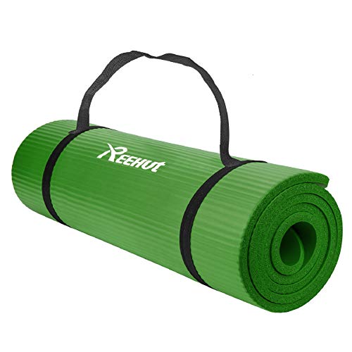 REEHUT Esterilla Yoga Colchoneta de Yoga Antideslizante NBR Alta Densidad Gruesa 12mm Diseñada para Pilates y Entrenamiento con Correa de Hombro 180cm x 61cm