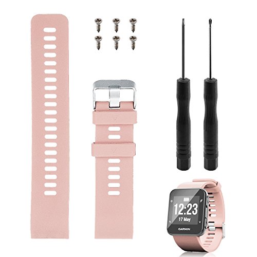 Reemplazo de banda Rukoy para Garmin Forerunner 35, correa de reloj de repuesto de silicona suave para Garmin Forerunner 35 reloj inteligente, ajuste 5.56 "-7.96" (139mm-199mm) muñeca (Rosa)