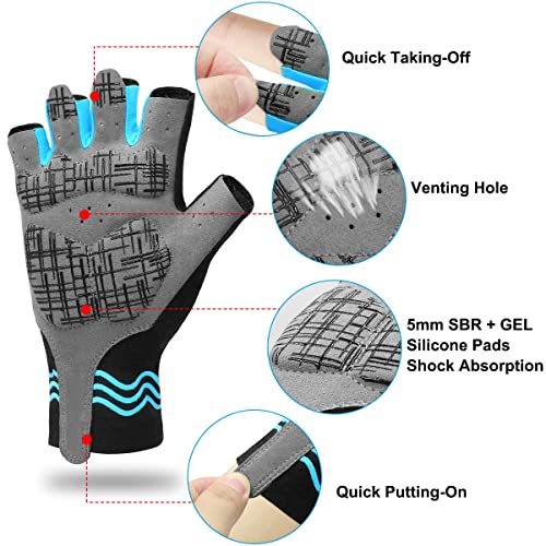 REETEE Guantes de Bicicleta Medio Dedo Guantes Antideslizante Transpirable Guantes de Ciclismo para Hombres Mujeres Guantes Deportivos MTB para al Aire Libre de Ciclismo (Azul, XL)