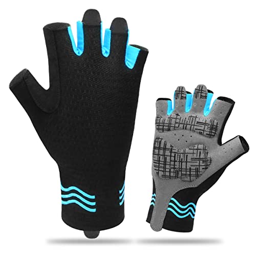 REETEE Guantes de Bicicleta Medio Dedo Guantes Antideslizante Transpirable Guantes de Ciclismo para Hombres Mujeres Guantes Deportivos MTB para al Aire Libre de Ciclismo (Azul, XL)